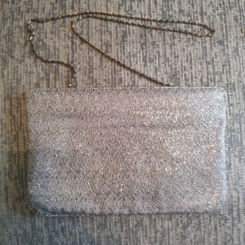 Silver Evening Bag with Silver Chain